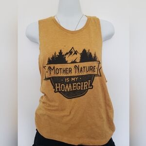 Womens Yellow Muscle Graphic Tank Top